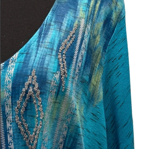 Avenue Women’s Multicolor V-Neck Tie-Dye Beaded Blouse, Size 30/32 - Picture 5 of 13